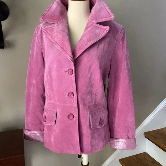 VintageTerry Lewis  Pink Suede Jacket Coat Small - Picture 1 of 10